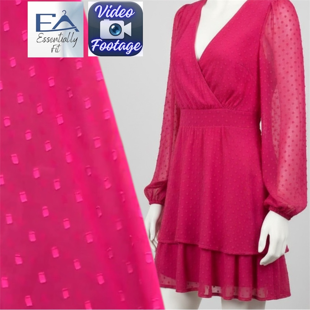 Hot Pink Swiss Dot Ruffle Tie-Waist Mini Wrap Dress M